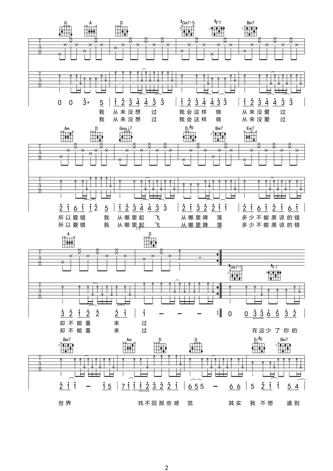 爱错吉他谱预览图