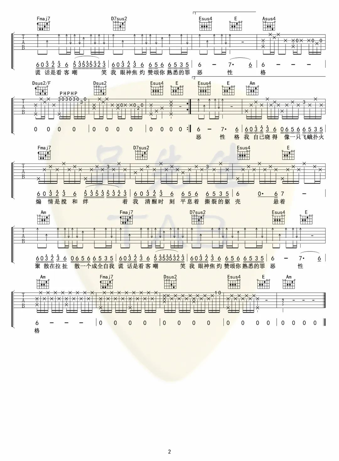 伪善者吉他谱预览图