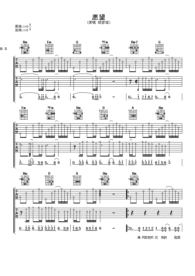 愿望吉他谱预览图