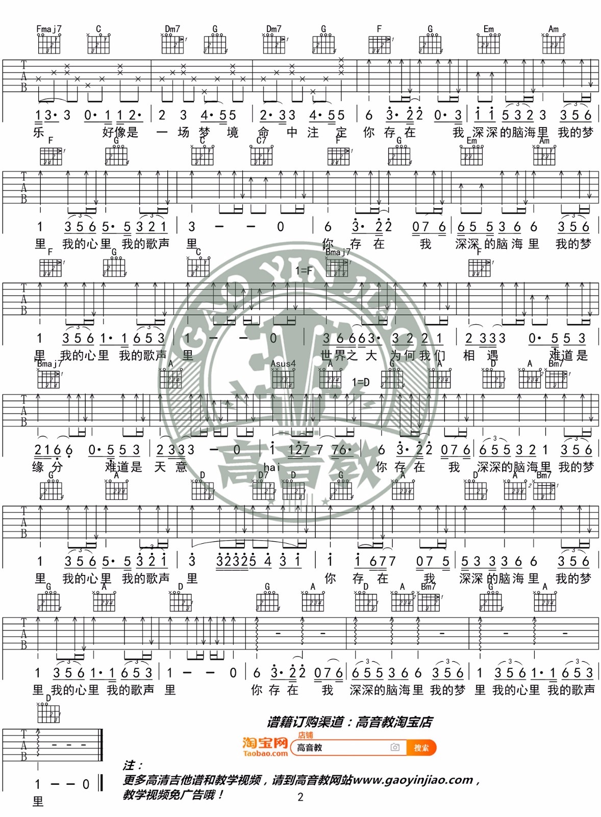 我的歌声里吉他谱预览图