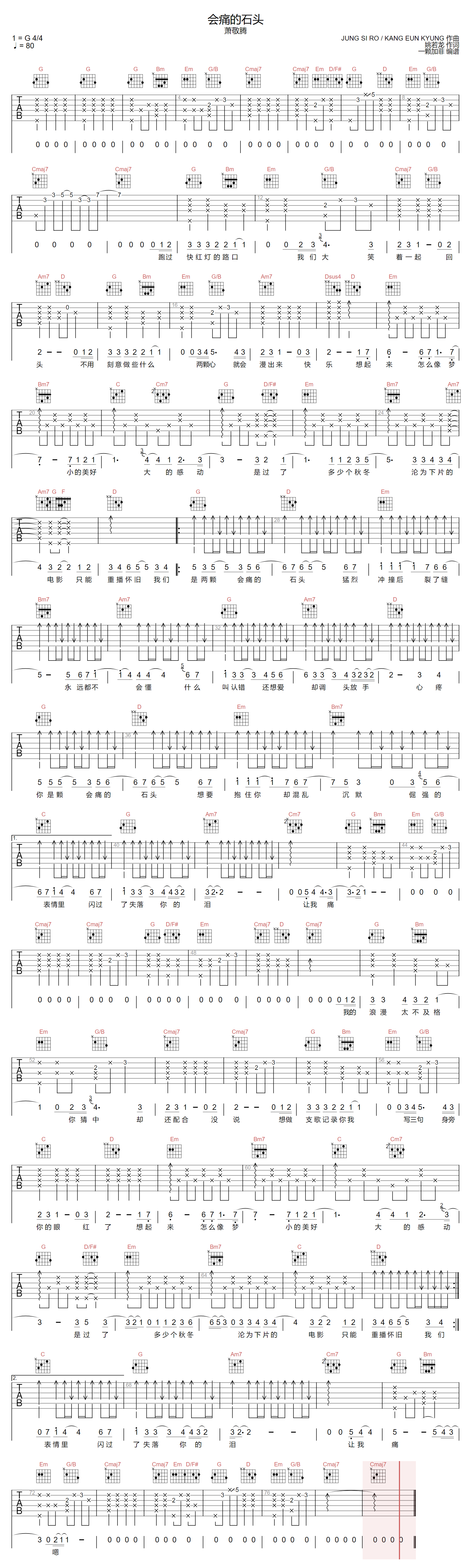 会痛的石头吉他谱预览图