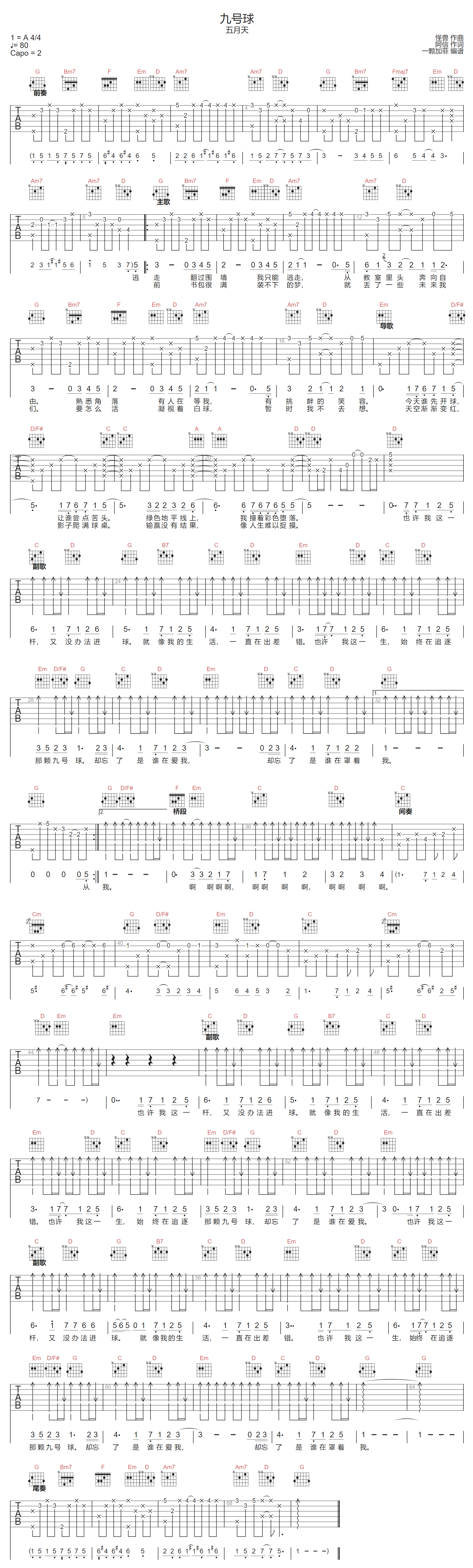 九号球吉他谱预览图