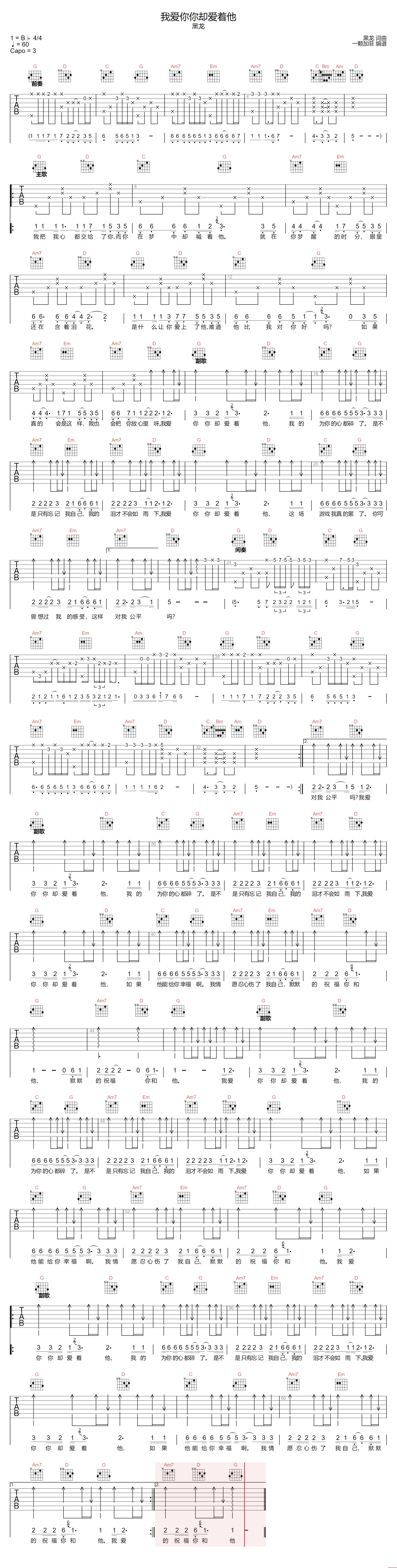 我爱你你却爱着他吉他谱预览图