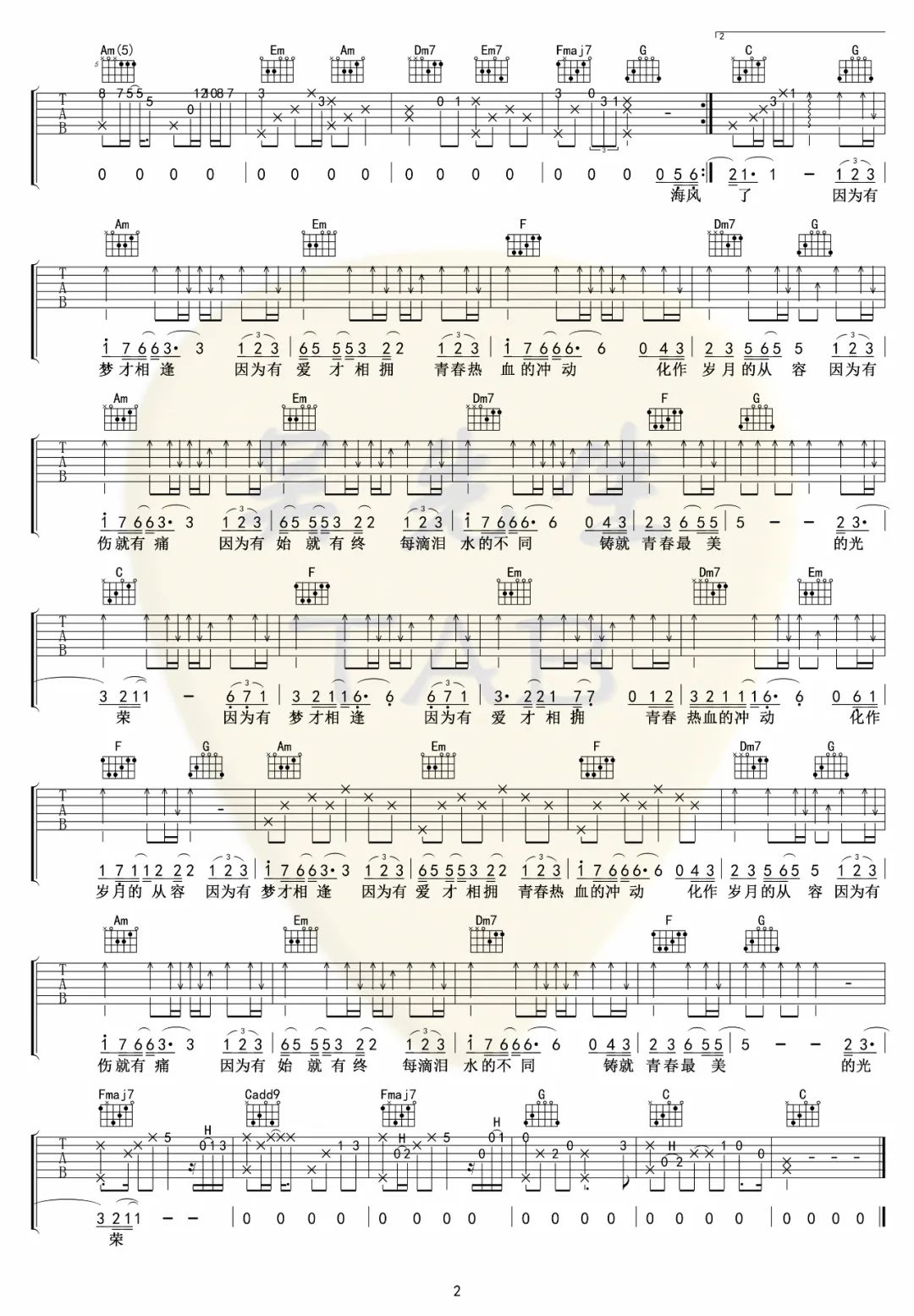 幸福的青春吉他谱预览图