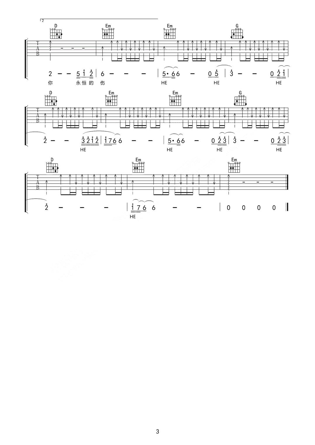 忘不掉的伤吉他谱预览图
