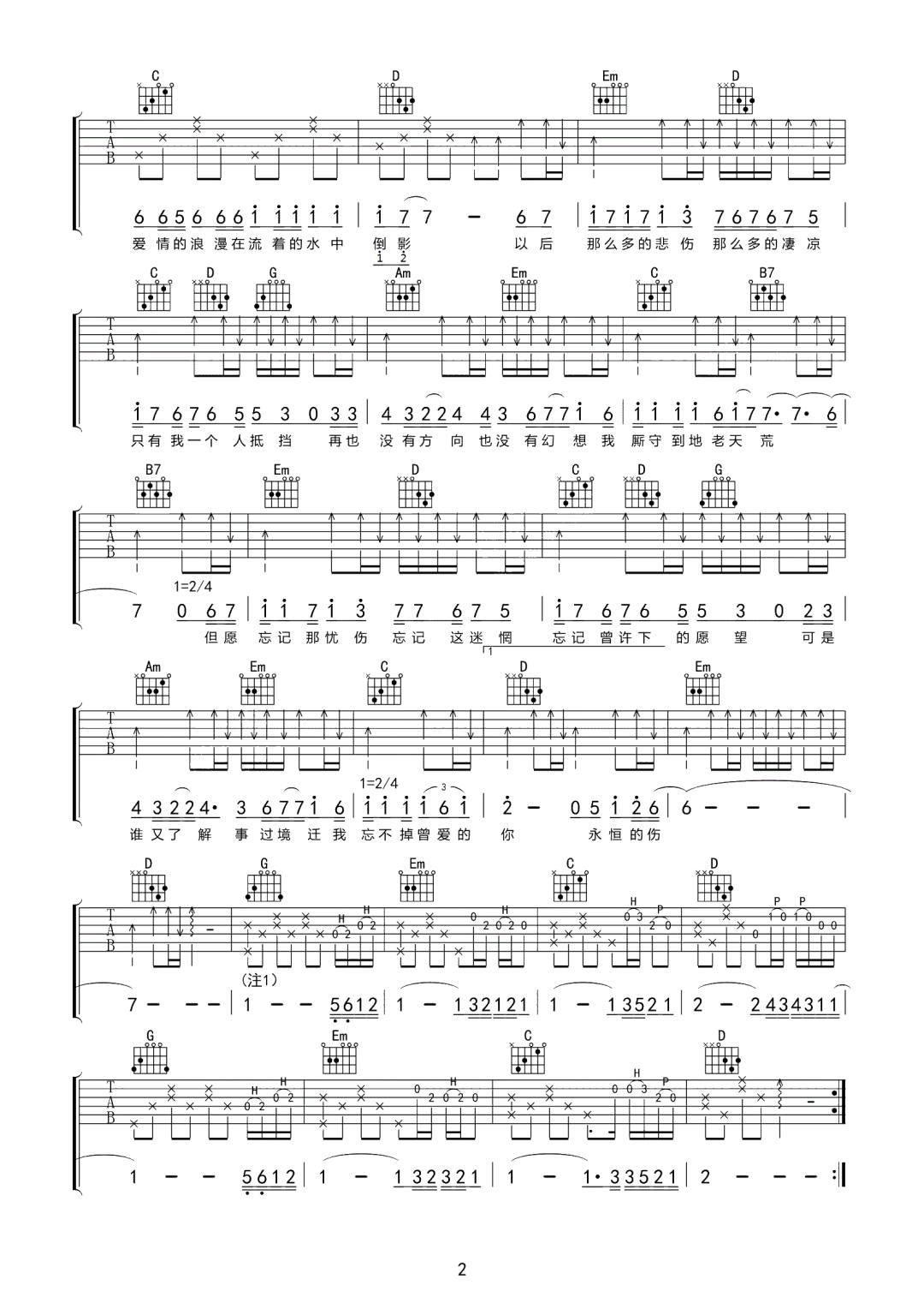忘不掉的伤吉他谱预览图