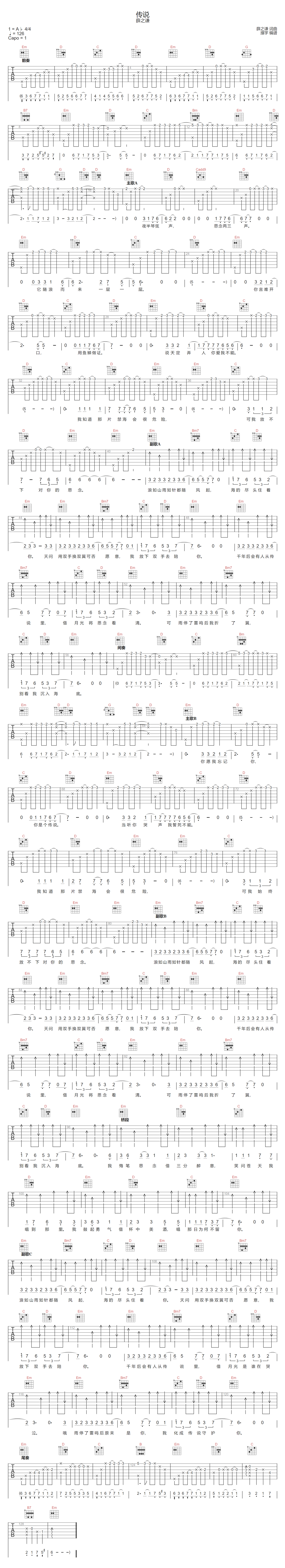 传说吉他谱预览图