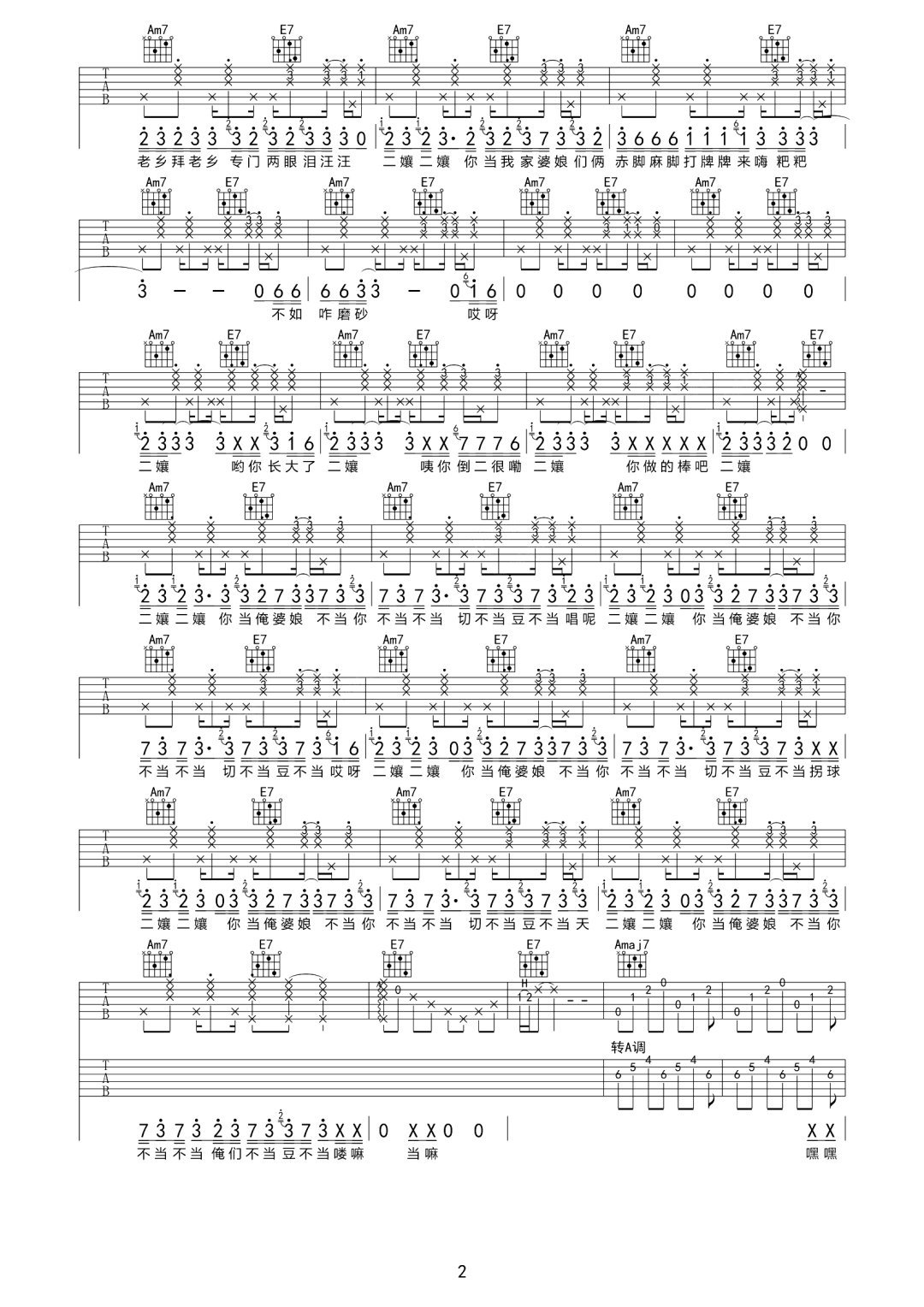 寡妇王二嬢吉他谱预览图