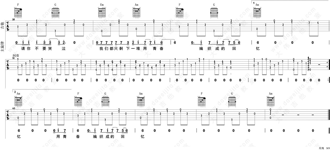 玫瑰吉他谱预览图