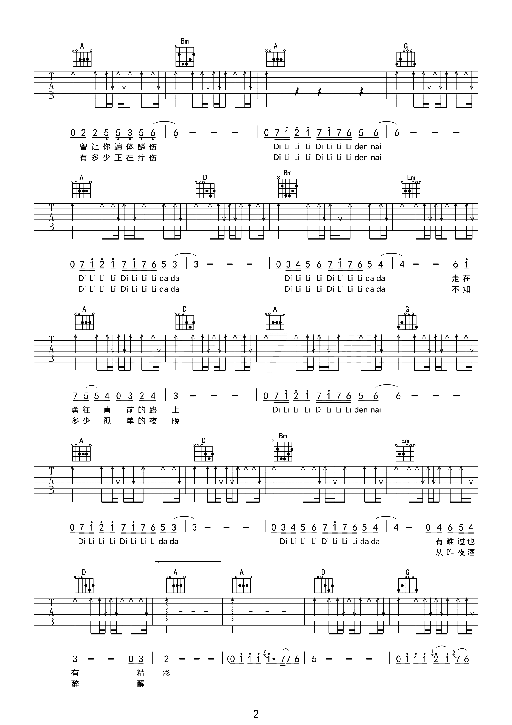 曾经的你吉他谱预览图