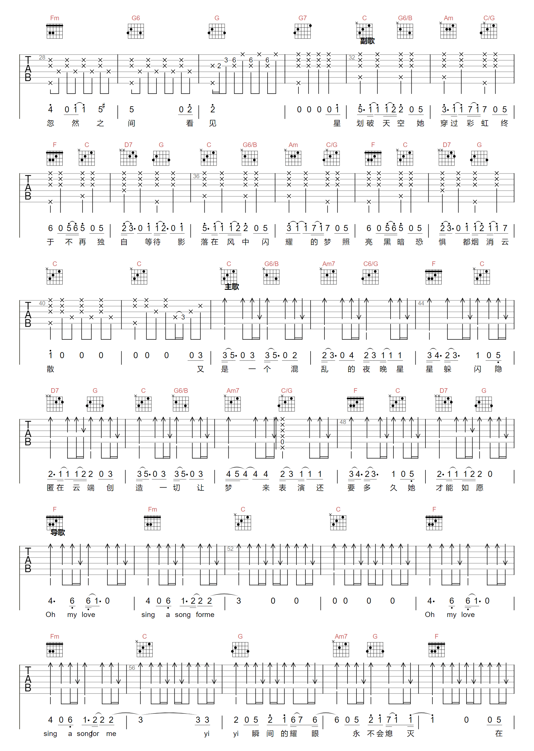 梦在黎明破晓时吉他谱预览图