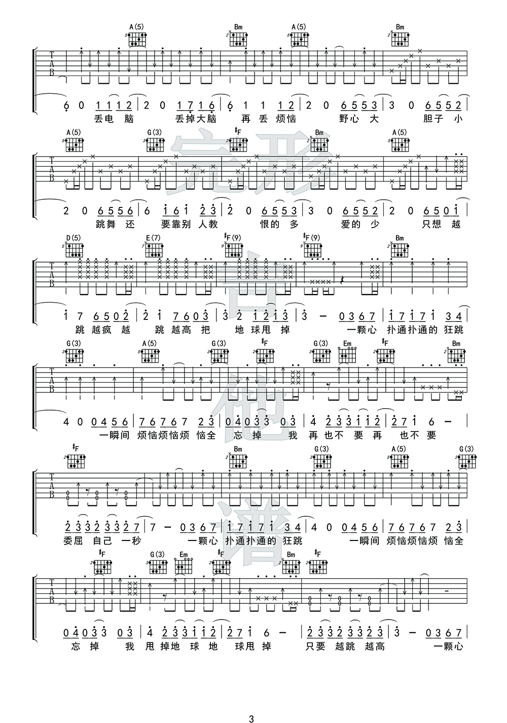 离开地球表面吉他谱预览图