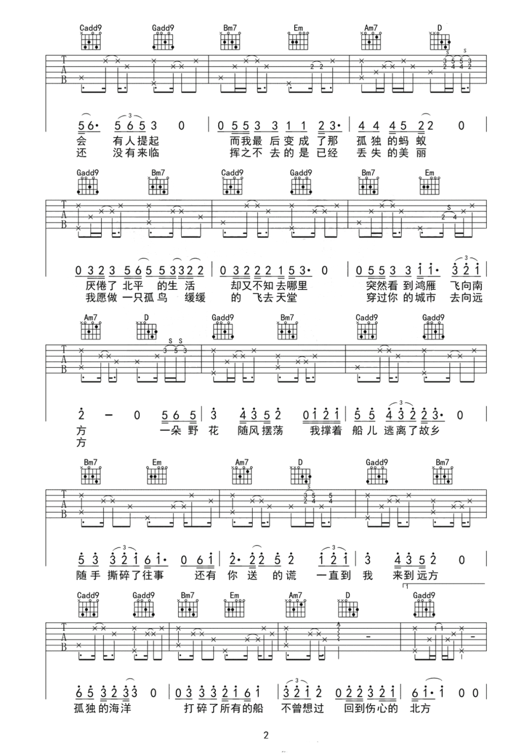 北方吉他谱预览图