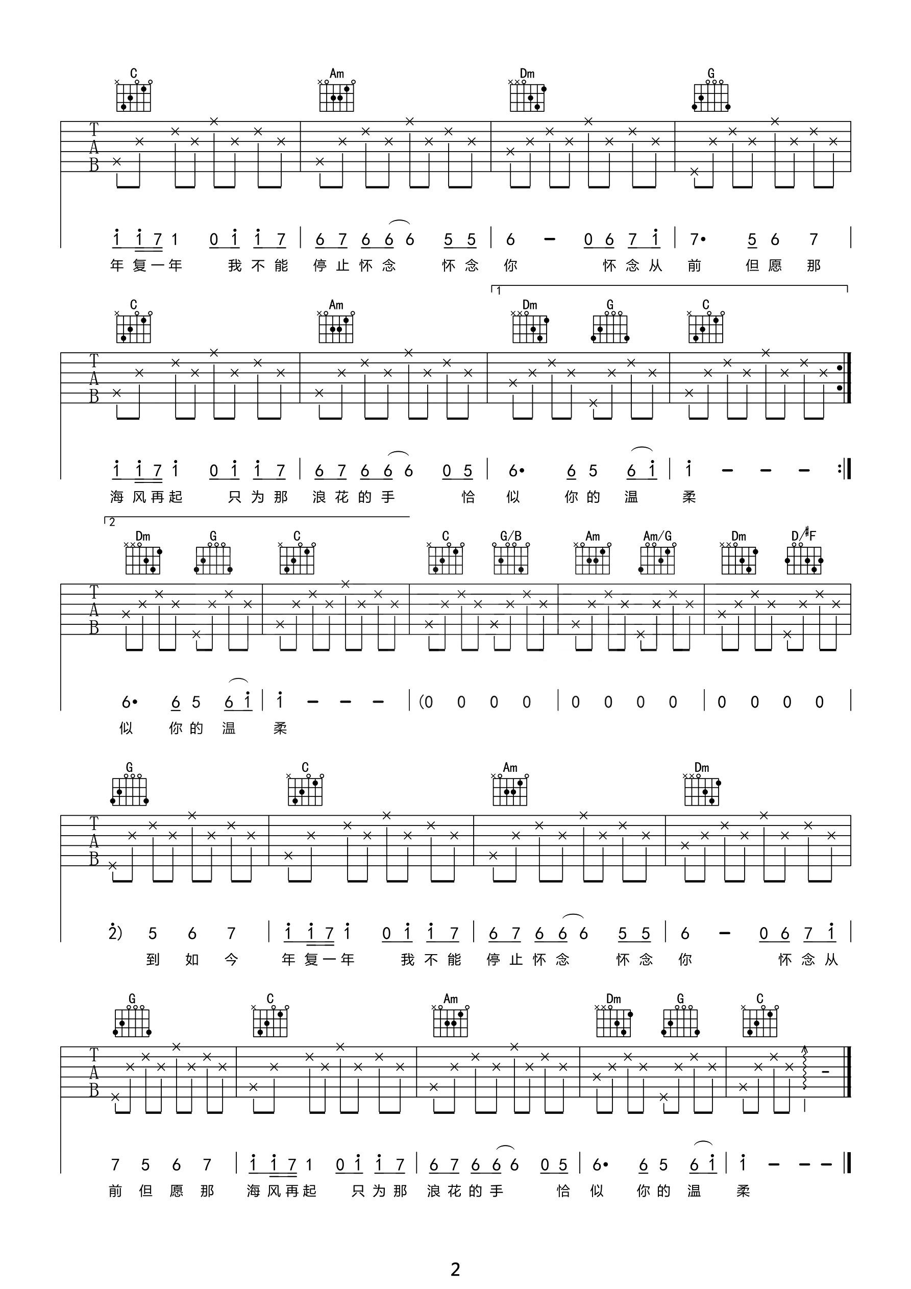 恰似你的温柔吉他谱预览图