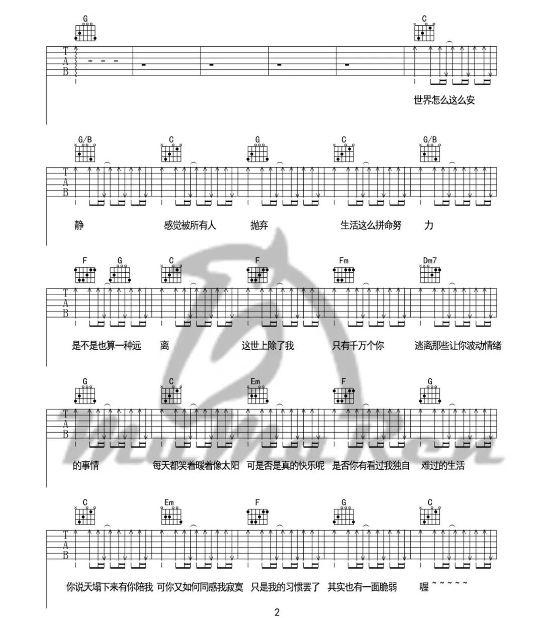 世界上没有真正的感同身受吉他谱预览图