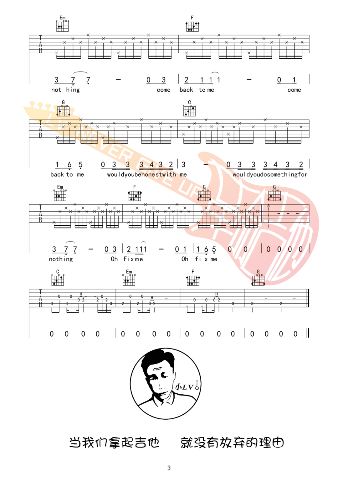 Nothing吉他谱预览图