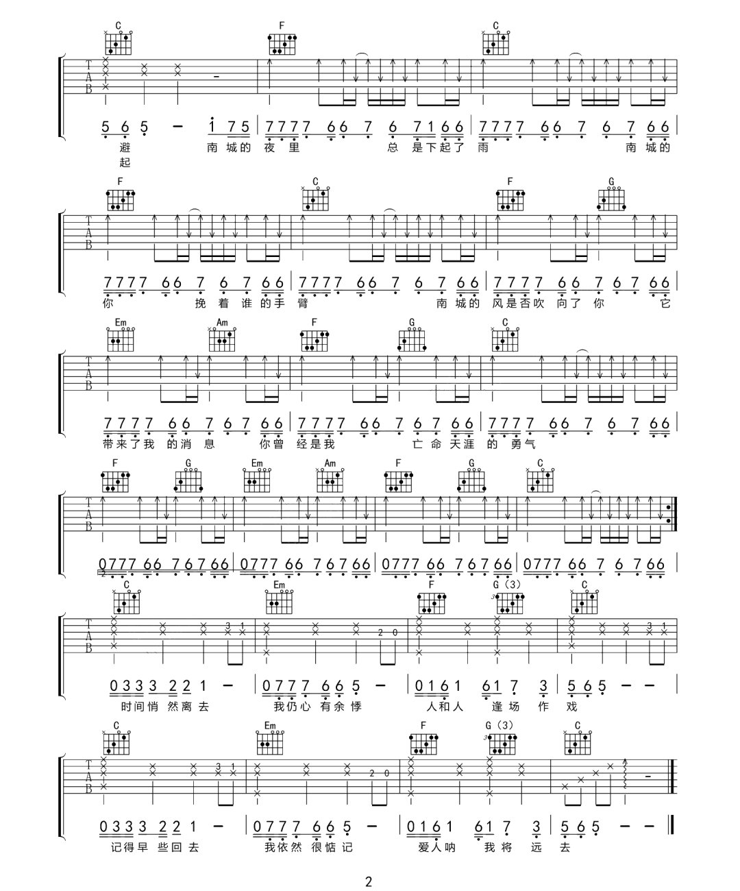 南城吉他谱预览图