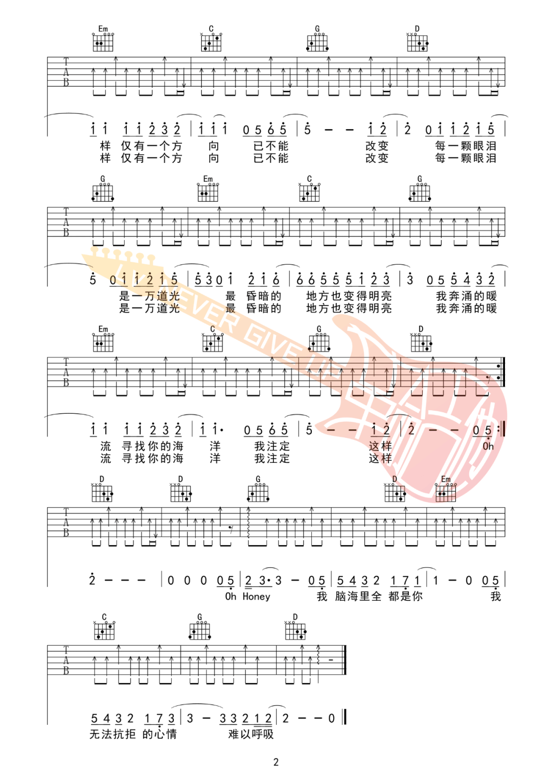 一万次悲伤吉他谱预览图