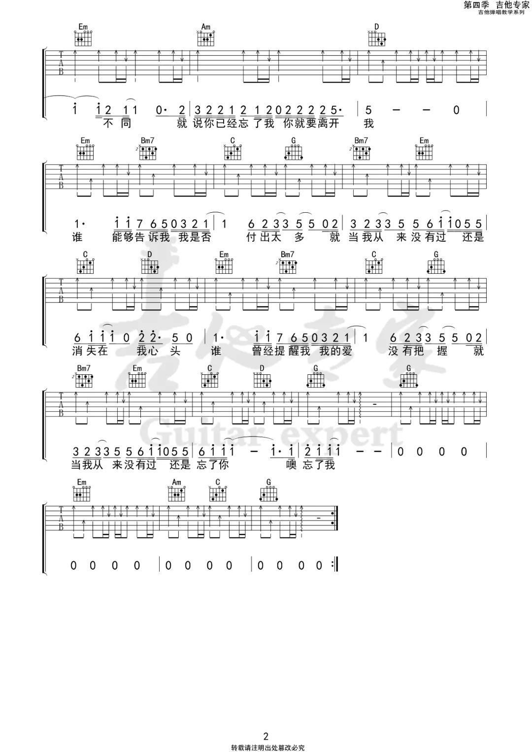 忘了你忘了我吉他谱预览图