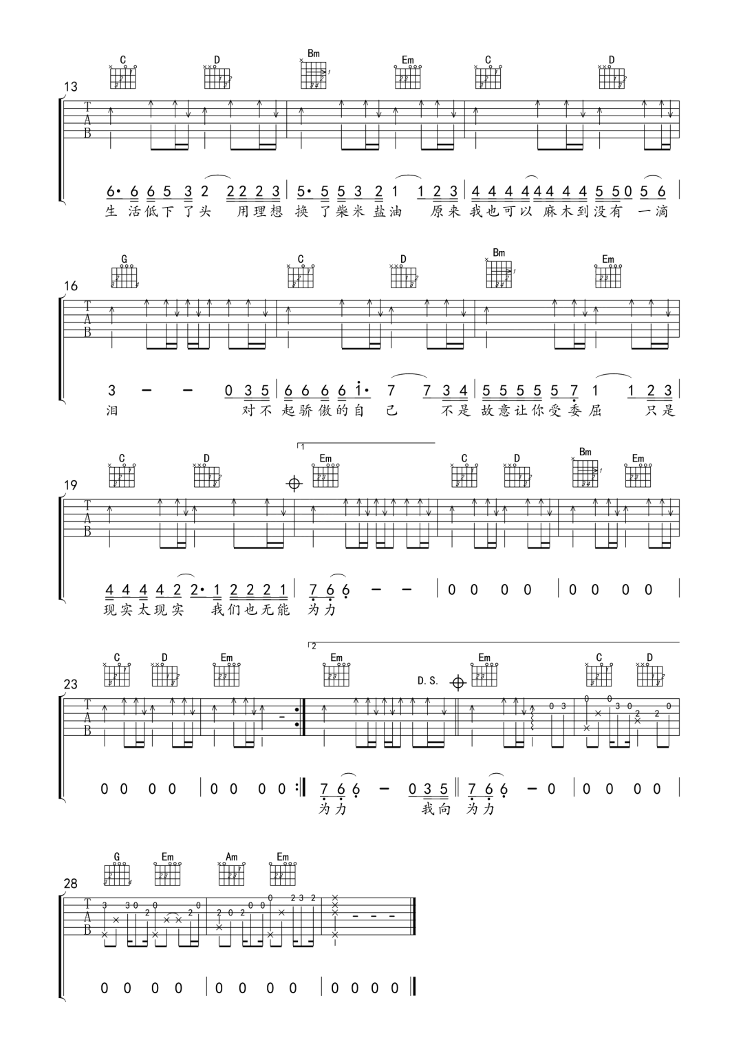 妥协吉他谱预览图