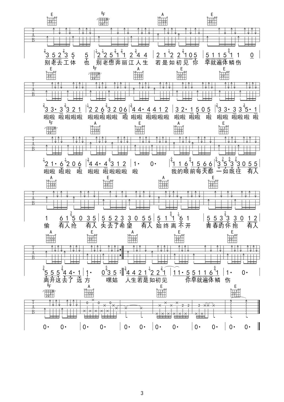 悲了伤的老王吉他谱预览图