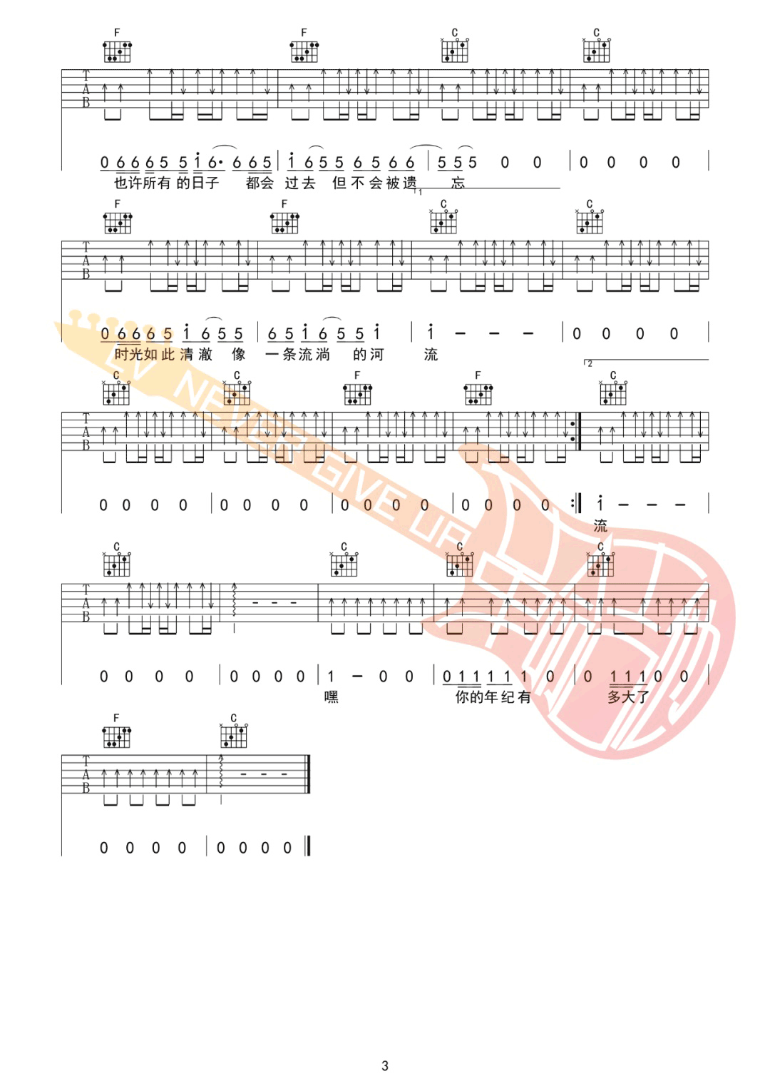 河流吉他谱预览图