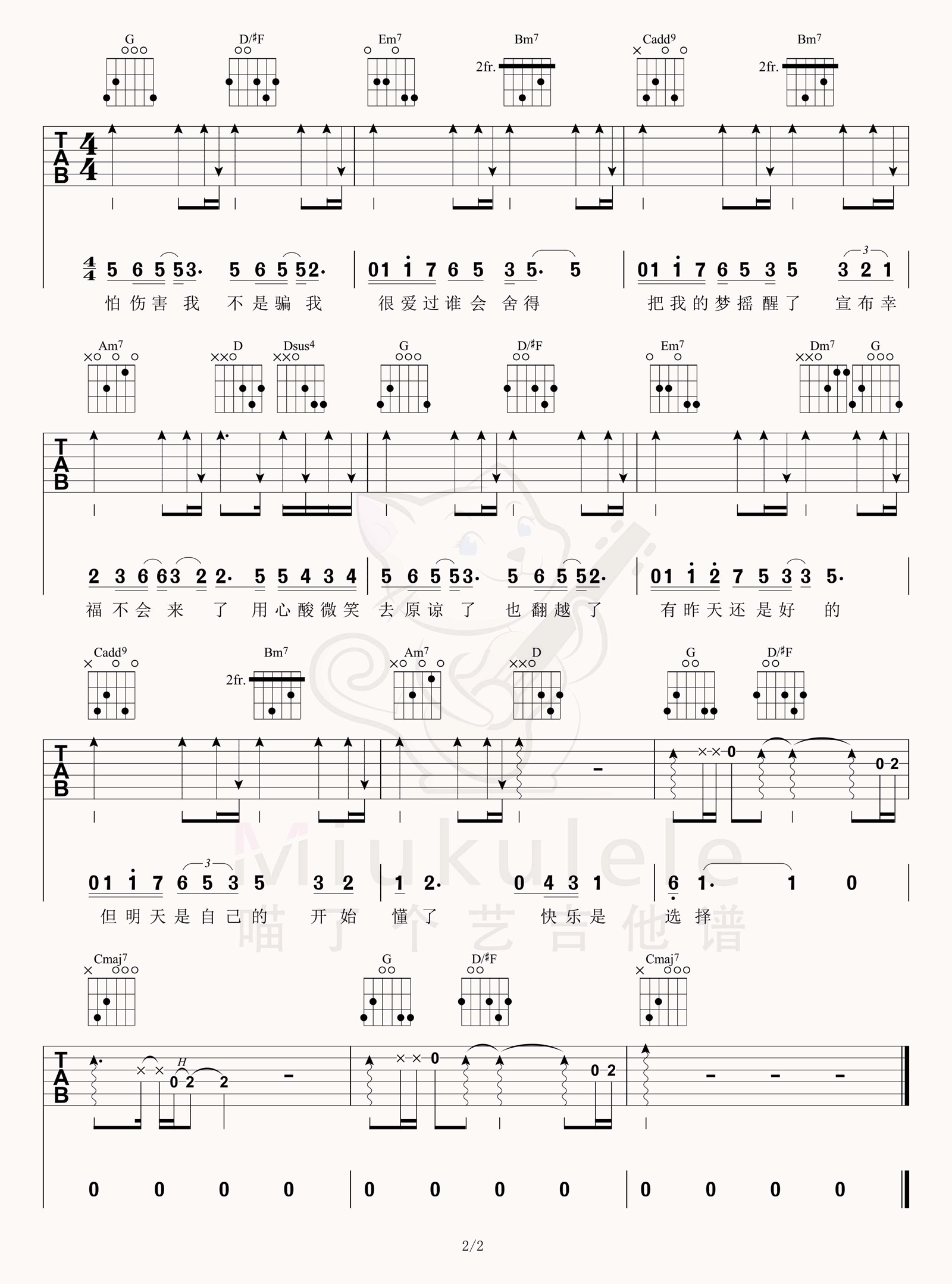开始懂了吉他谱预览图