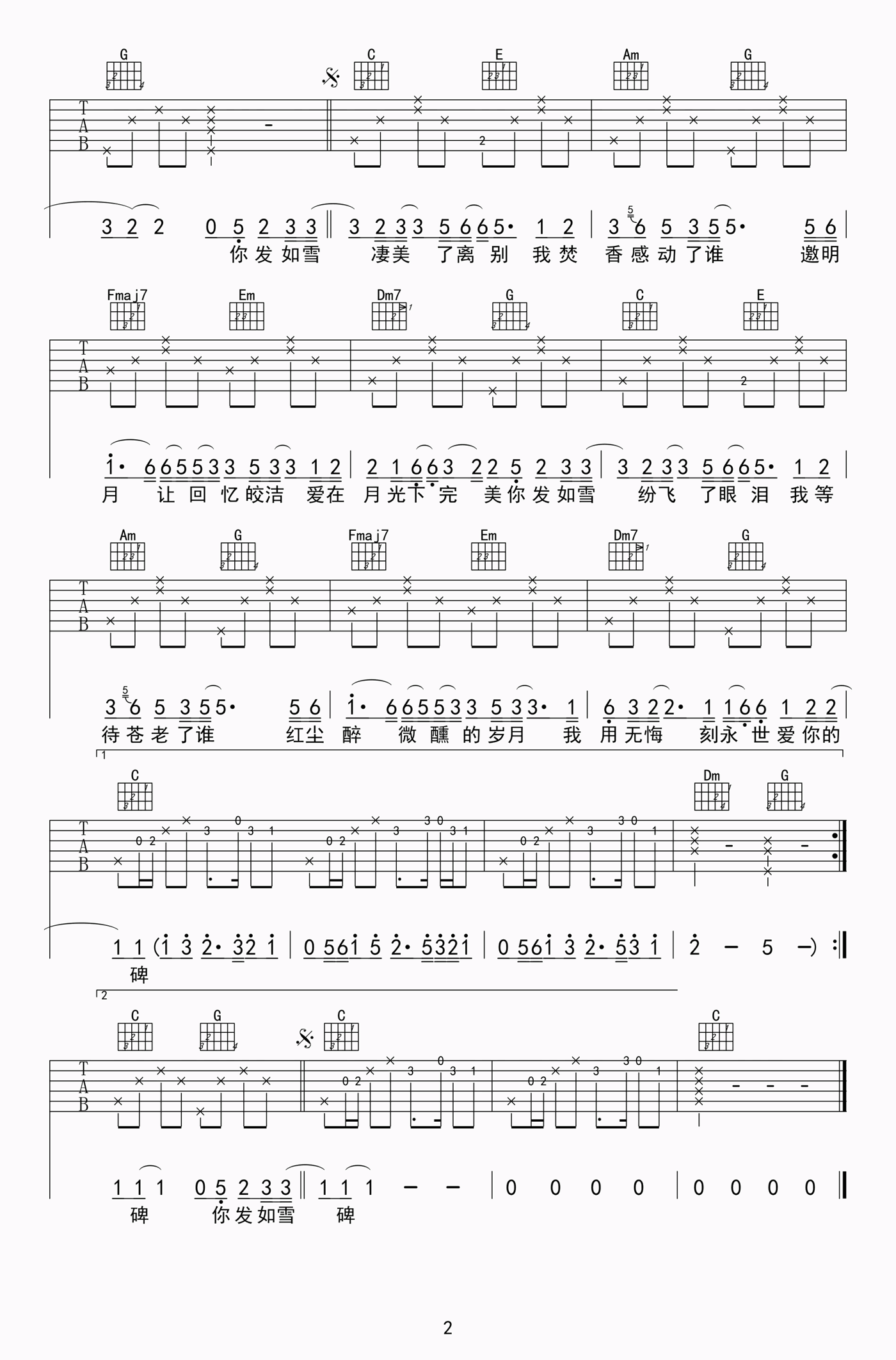 发如雪吉他谱预览图