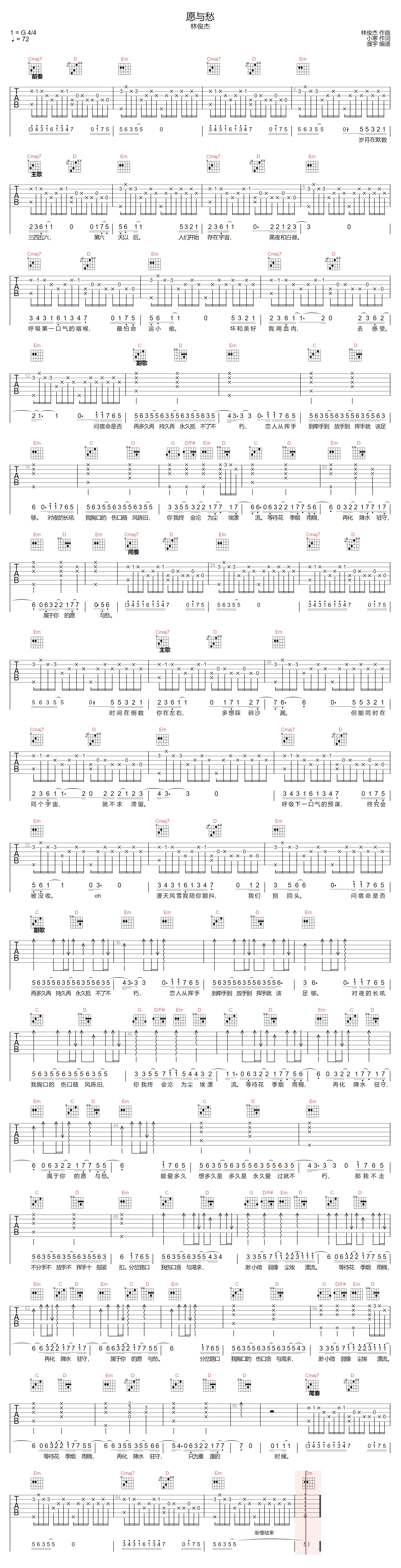愿与愁吉他谱预览图