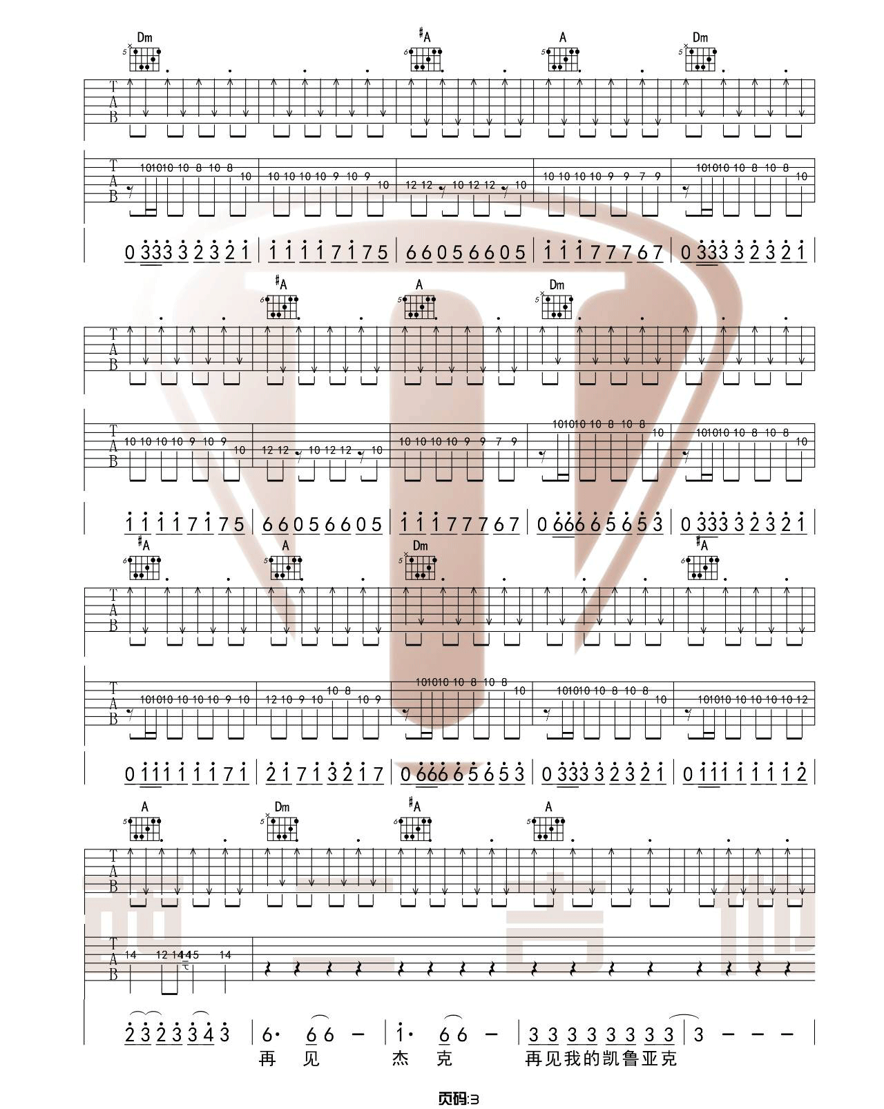 再见杰克吉他谱预览图