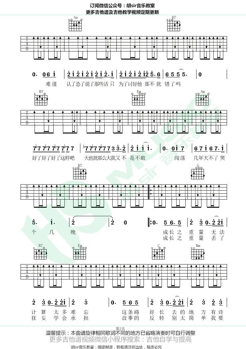 成长之重量吉他谱预览图