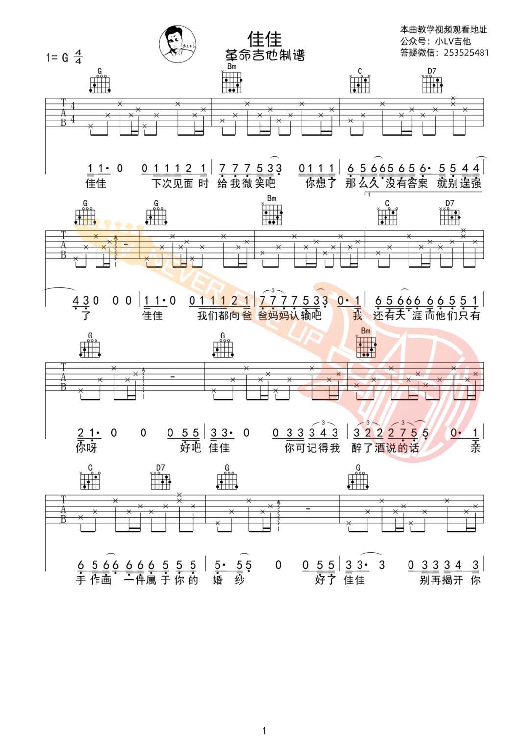 佳佳吉他谱预览图