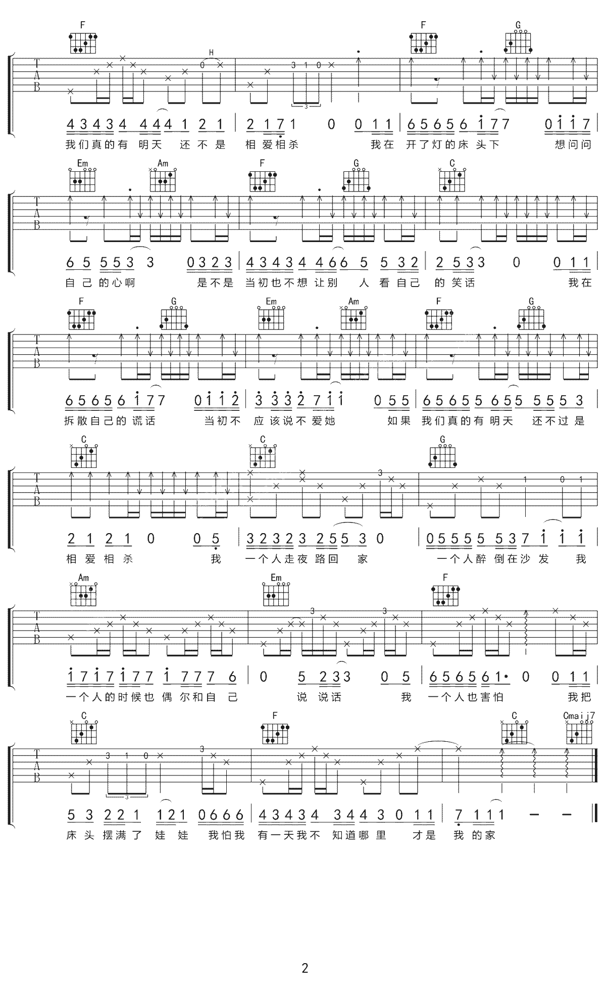 关于孤独我想说的话吉他谱预览图