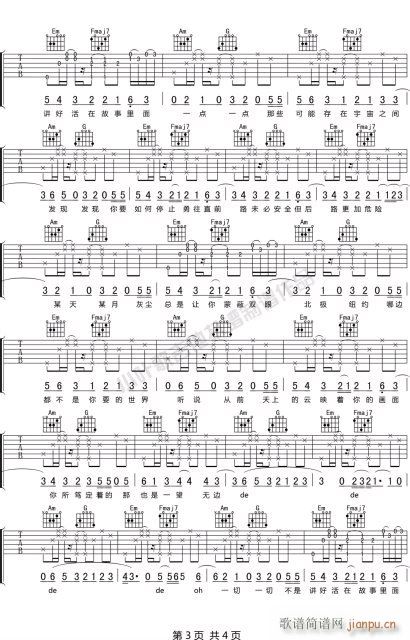 里面 C调指法原版编配(吉他谱)3