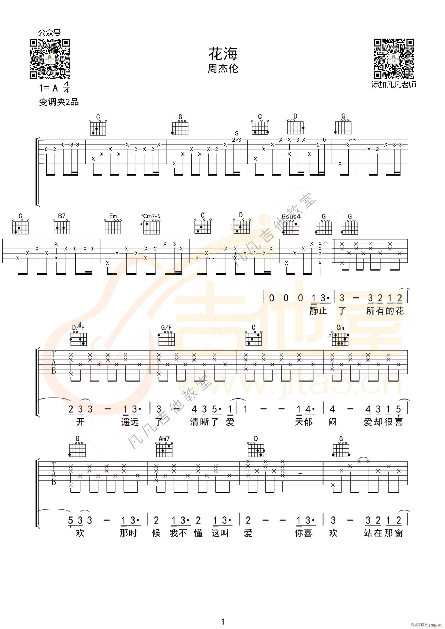 花海 G调指法编配(吉他谱)1
