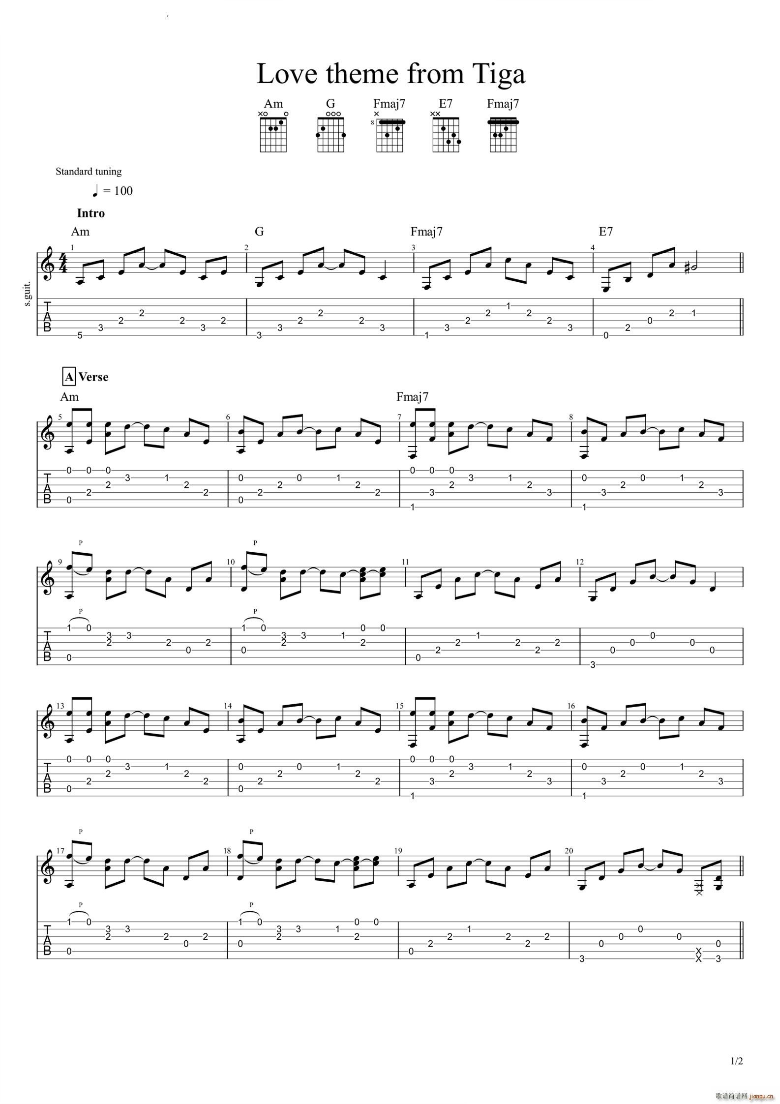 Love theme from Tiga(吉他谱)1