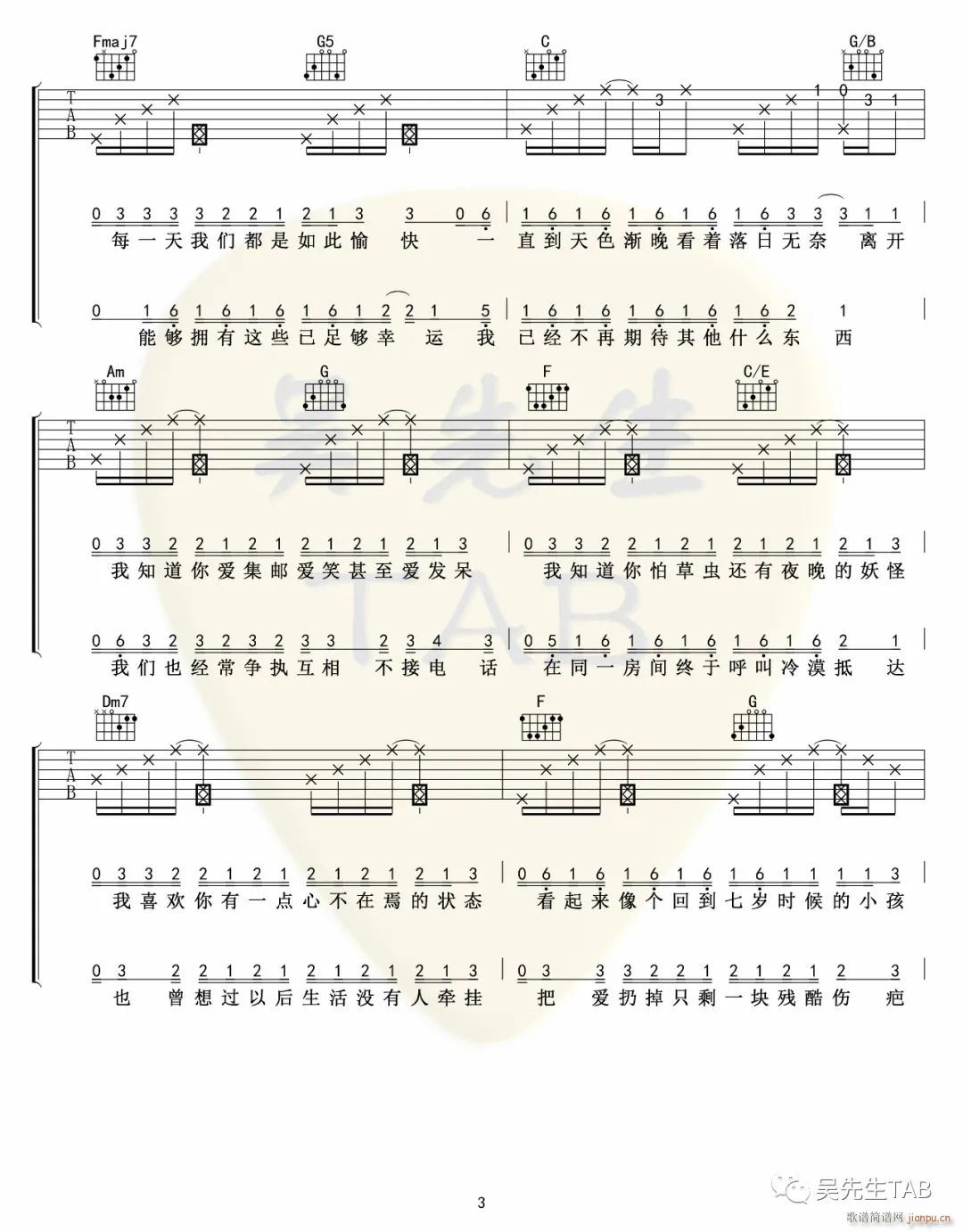 把回忆拼好给你 C调原版编配(吉他谱)3