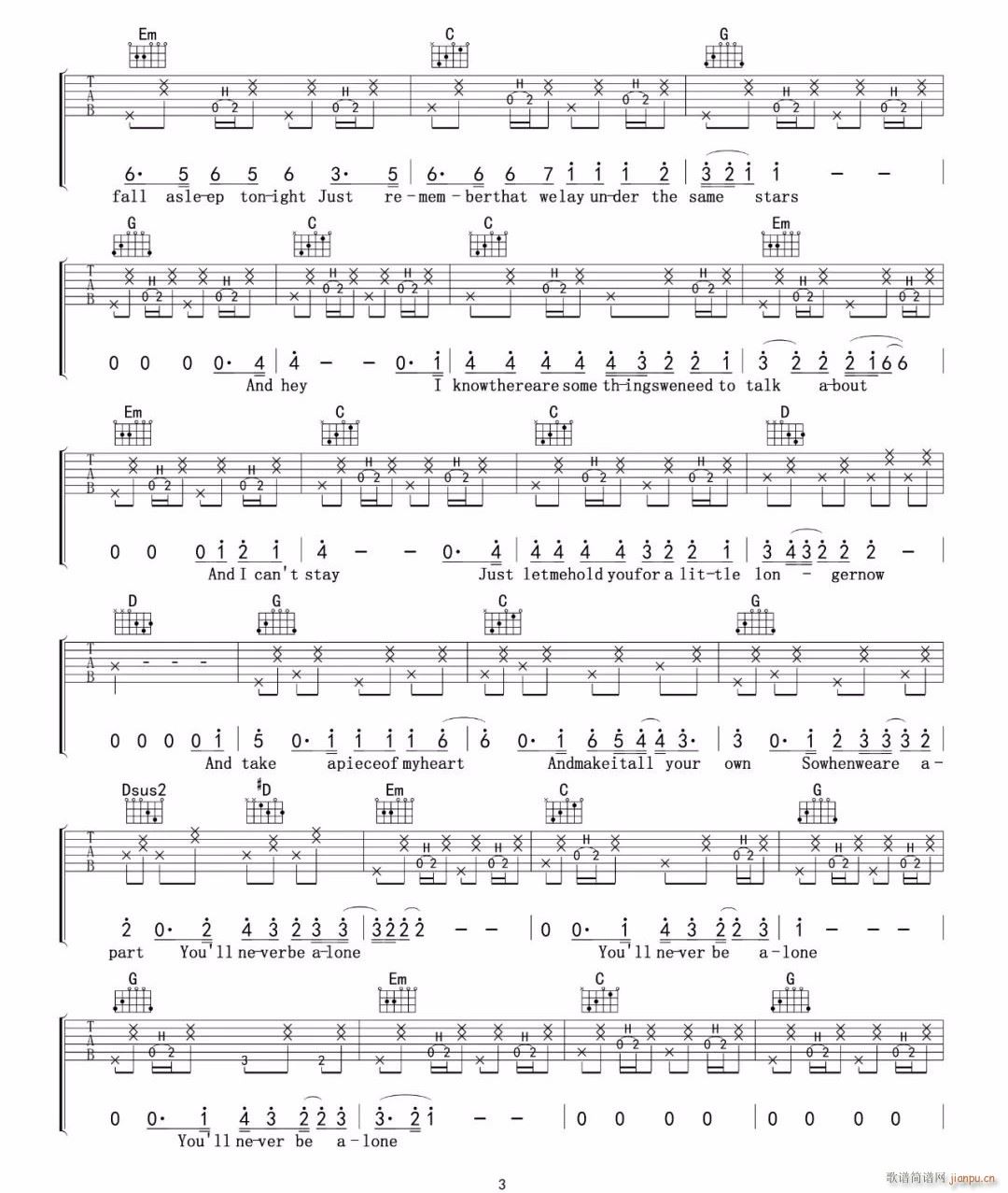 Never Be Alone G调(吉他谱)3