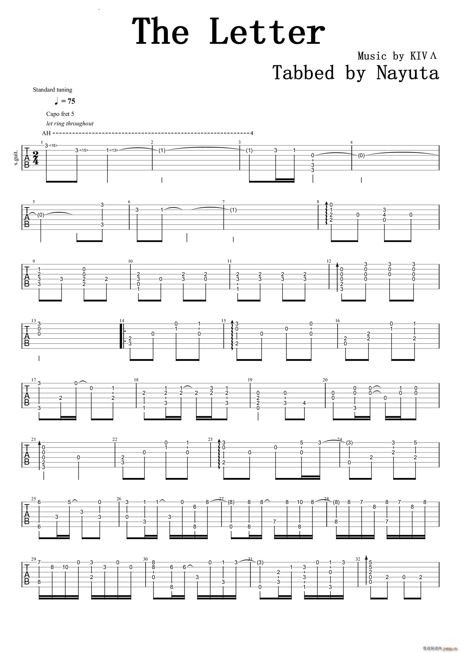 The Letter古树旋律 Deemo(吉他谱)1