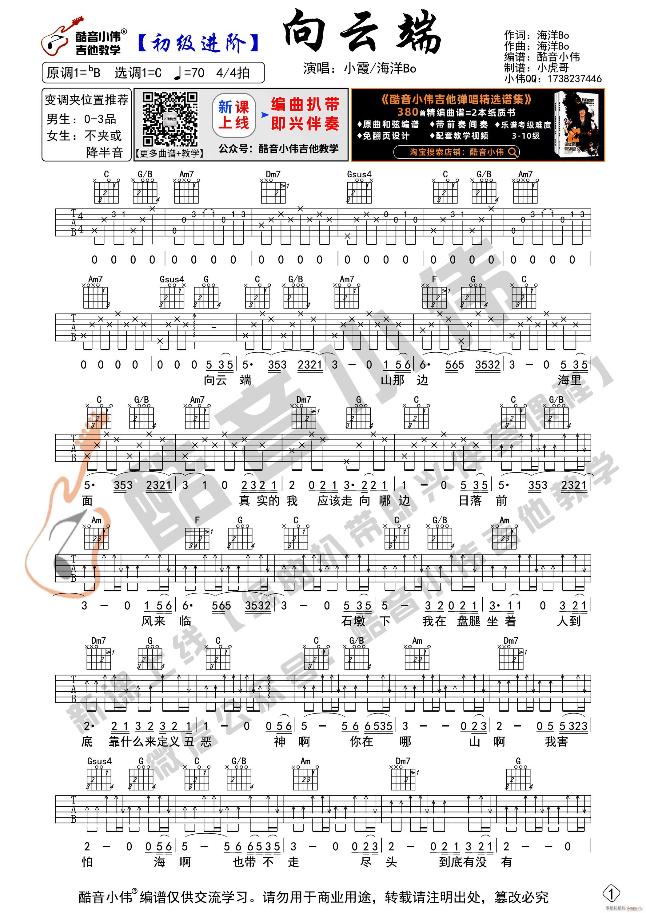 向云端 新手初级进阶版 酷音小伟吉他教学(吉他谱)1