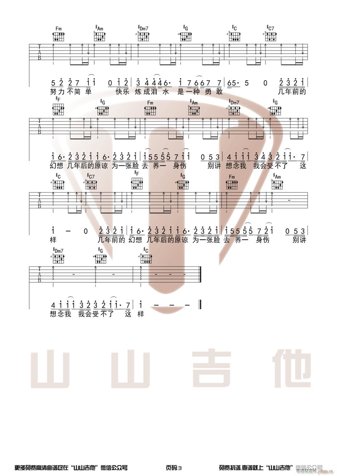 修炼爱情 C调指法编配(吉他谱)3