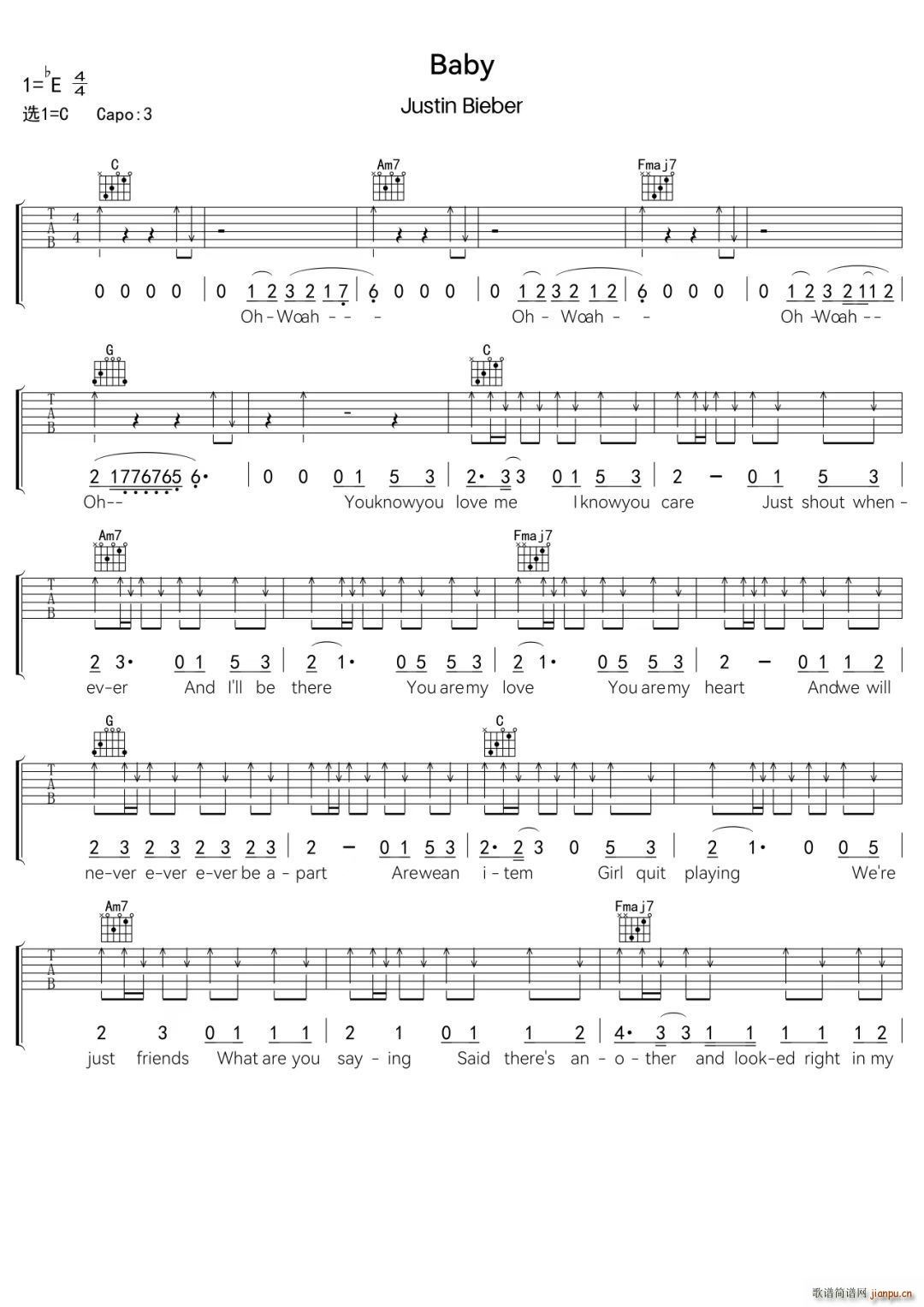 Baby C调(吉他谱)1