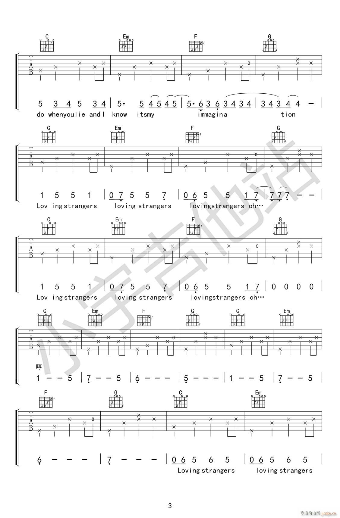 Loving Strangers C调原版(吉他谱)3