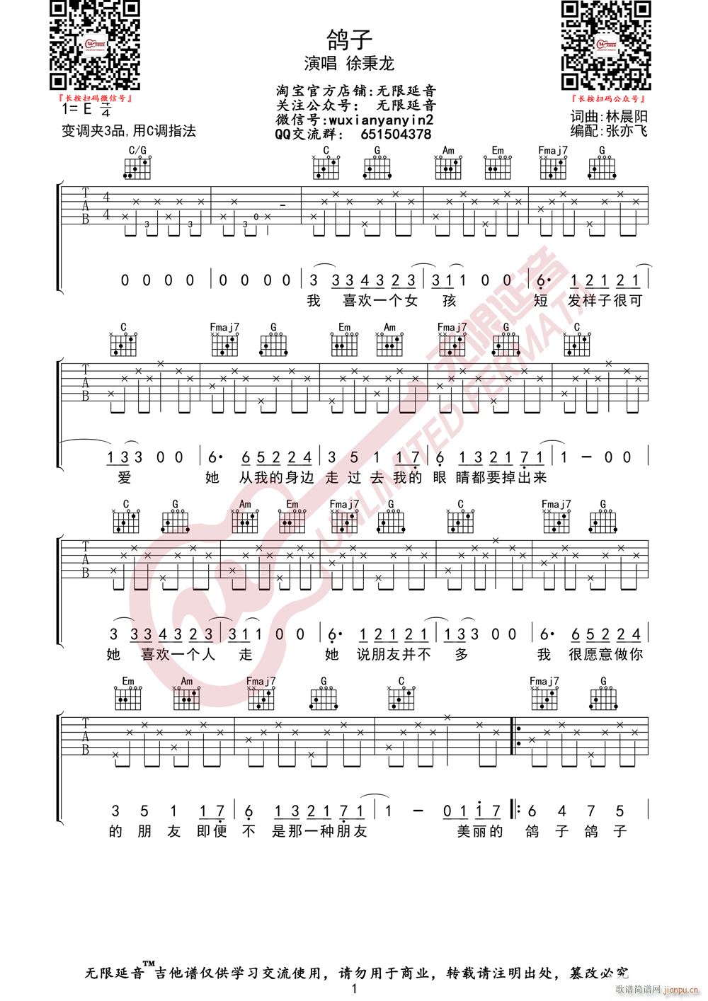 徐秉龙 鸽子 无限延音编配(吉他谱)1