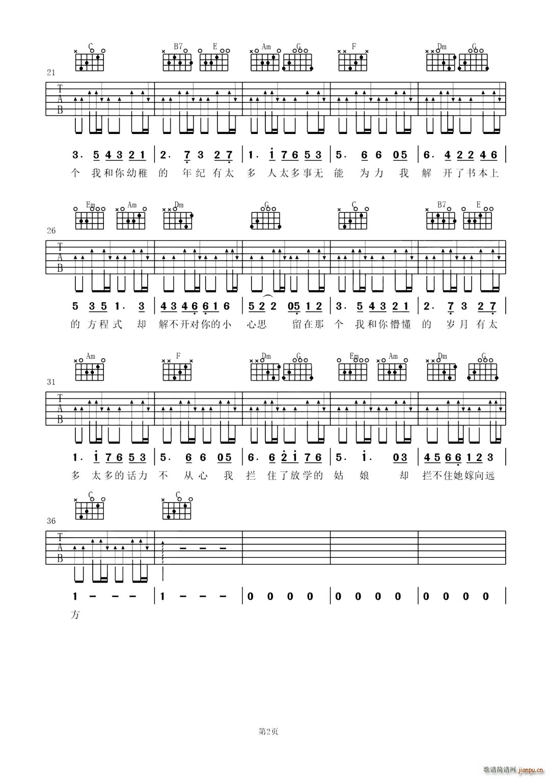 懂了就懂了 C调(吉他谱)3