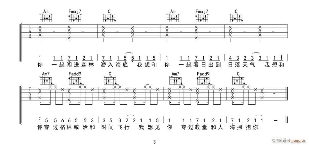 失眠飞行 刘思鉴 C调原版(吉他谱)3