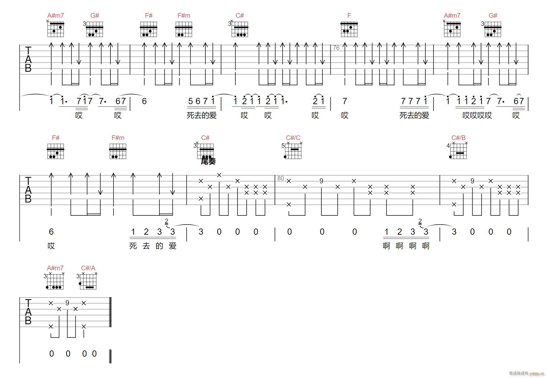 红蔷薇白玫瑰 C调原版(吉他谱)6