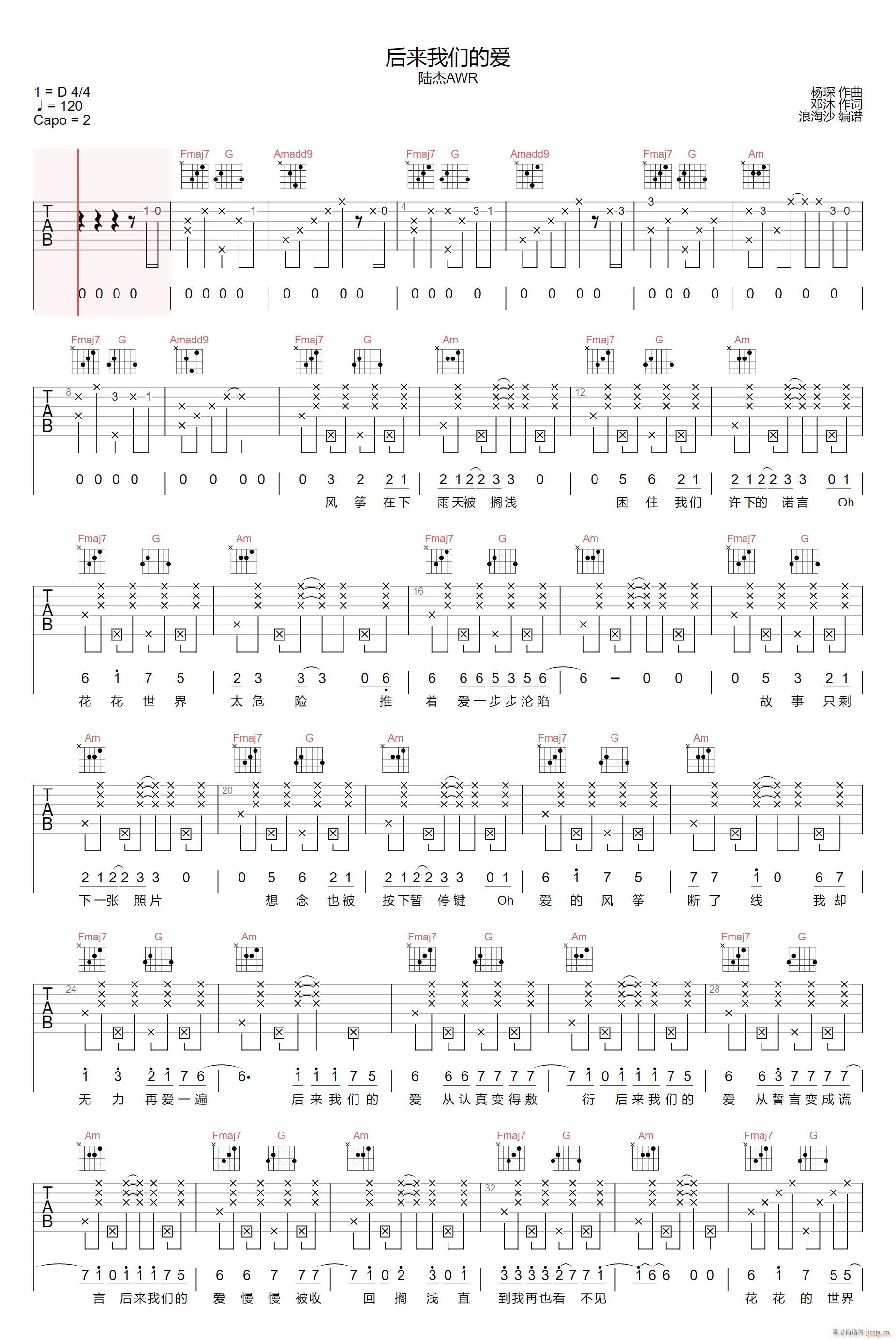后来我们的爱 C调原版(吉他谱)1