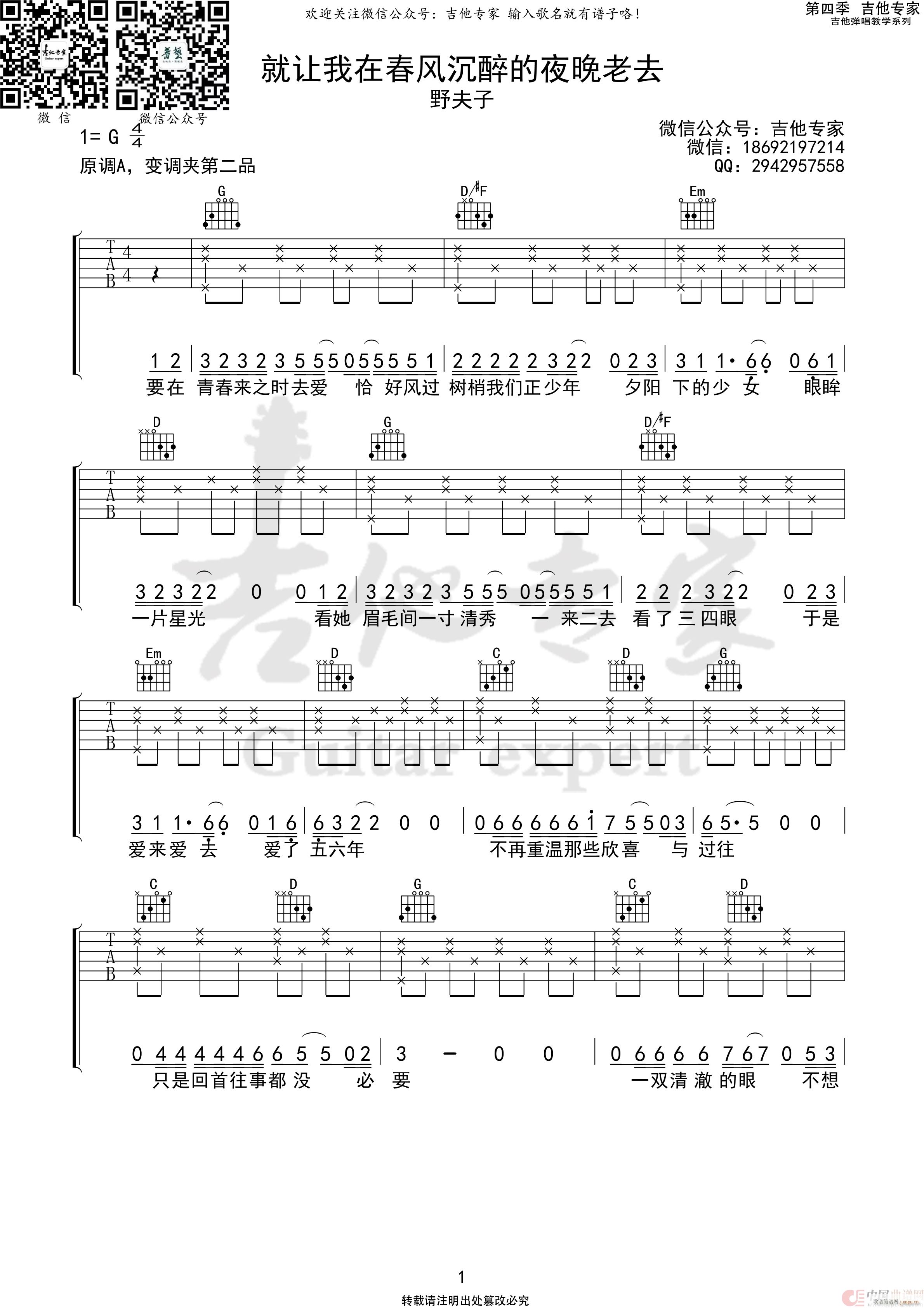 就让我在春风沉醉的夜晚老去(吉他谱)1