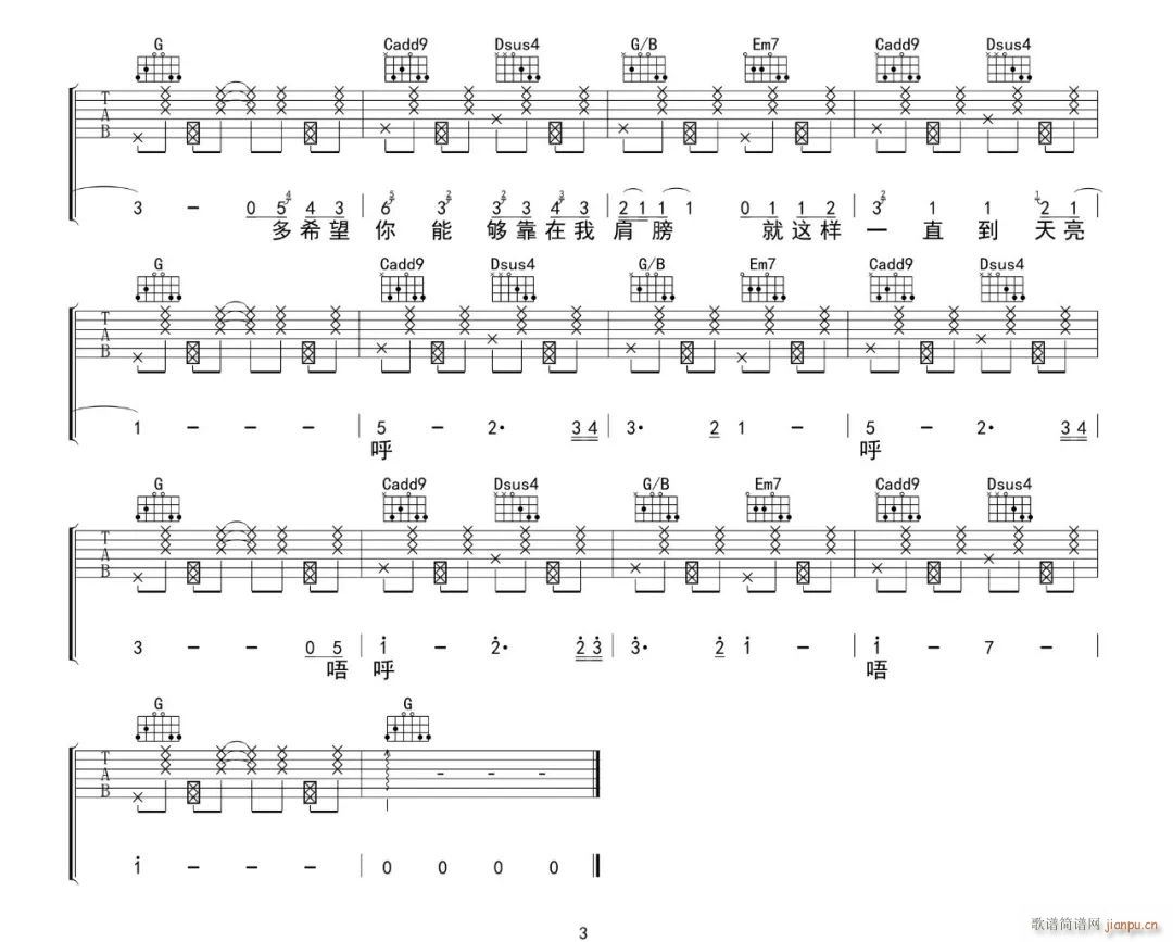夏风 C调指法原版编配(吉他谱)3